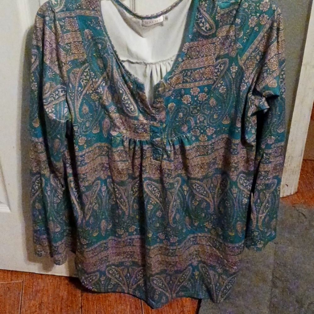 Teal and gold blouse